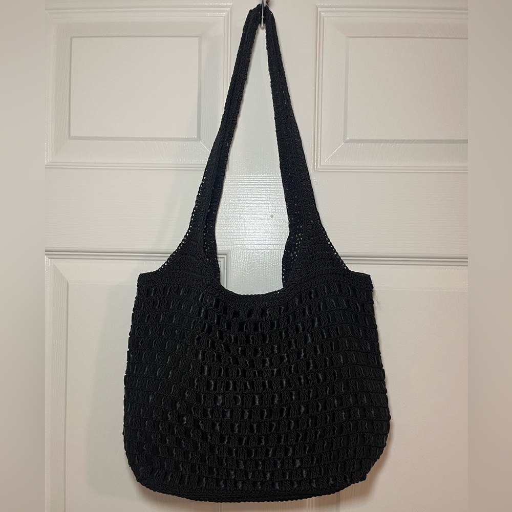 Black Crochet Tote Beach Mesh Knitted Bag
